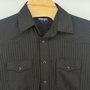 Wrangler Mens Long Sleeve Black Pinstripe Western Snap Button Shirt ‎ Med *READ